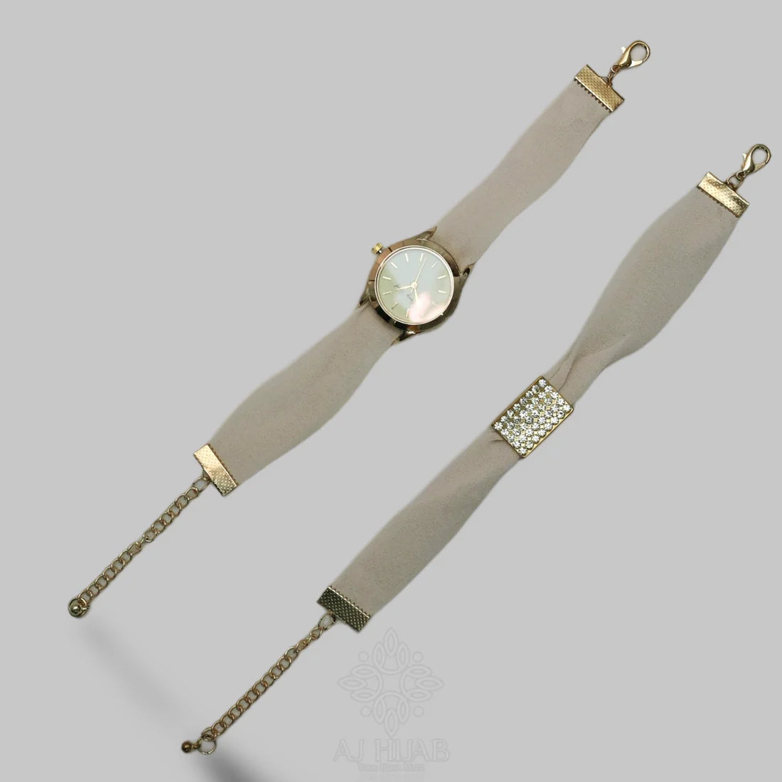 Beige Georgette Hijab + Watch + Bracelet + Gift Sett