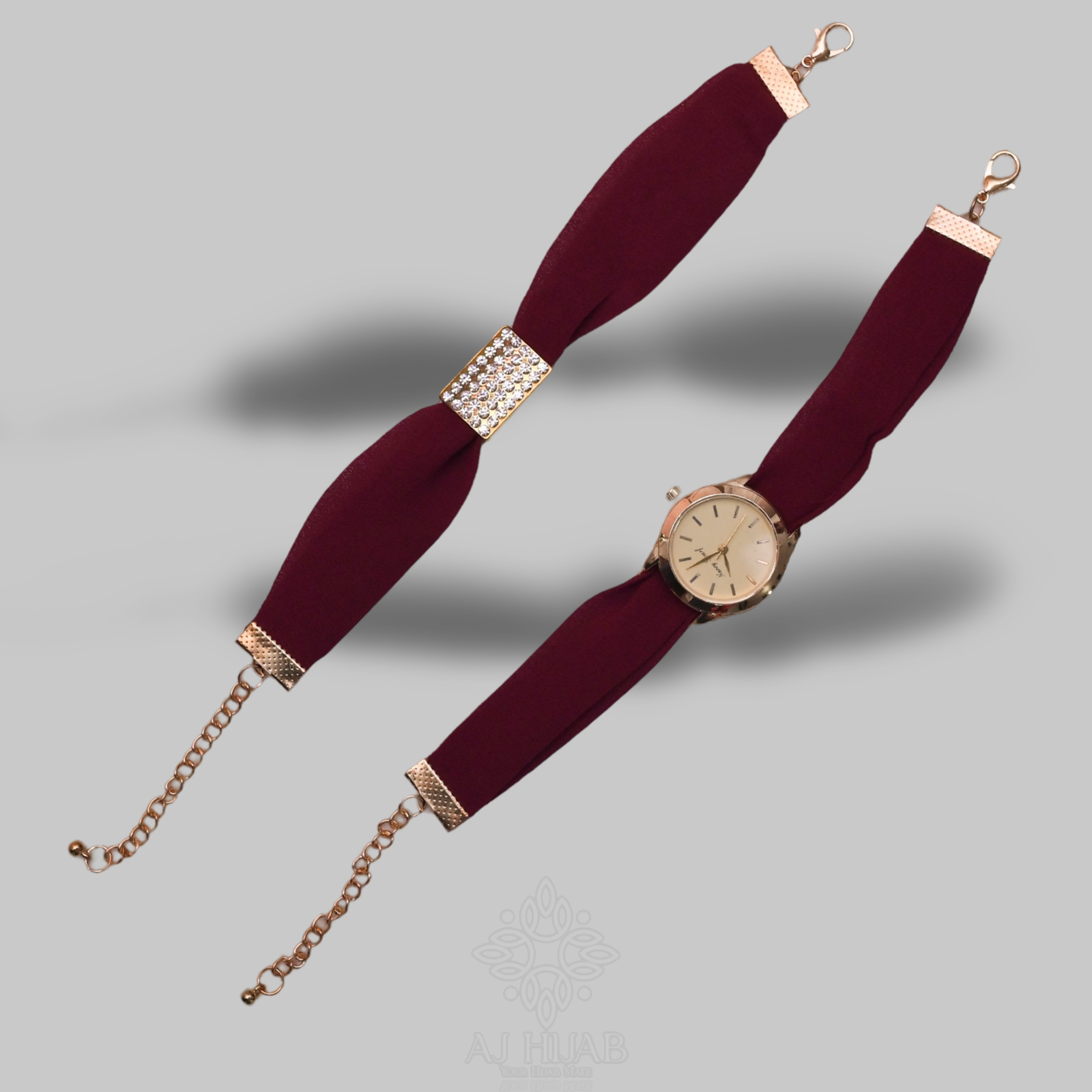 Maroon Georgette Hijab + Watch + Bracelet + Gift Sett